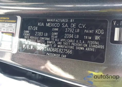 2024 Kia Forte Lxs из США, поврежденный, VIN 3KPF24AD6RE827566